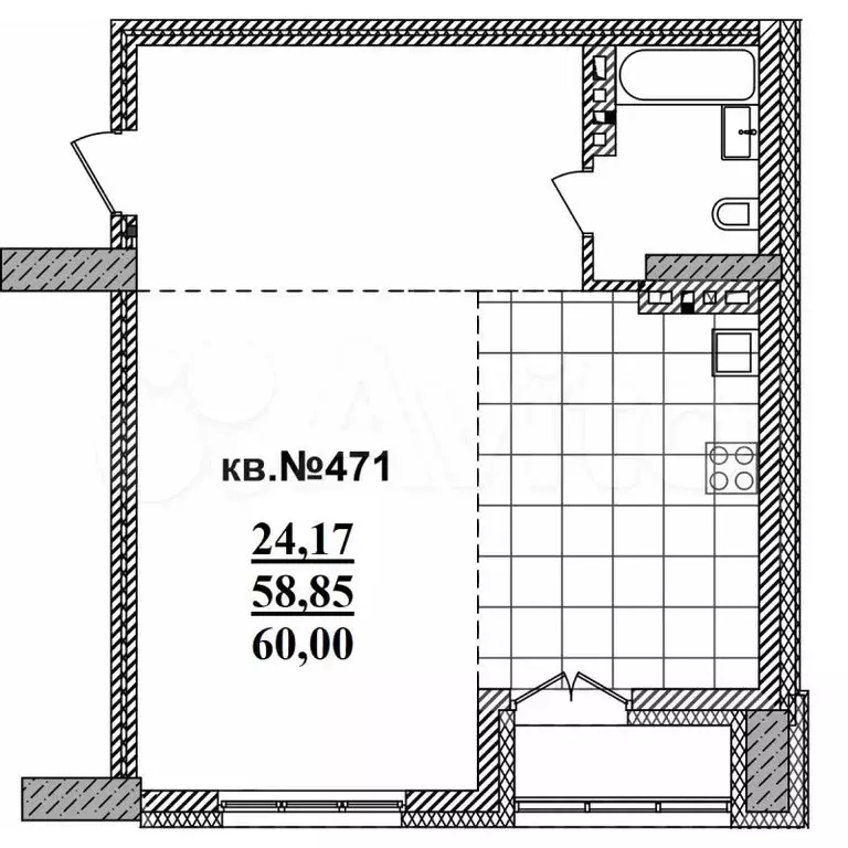 Квартира-студия, 60 м, 15/19 эт. - Фото 0