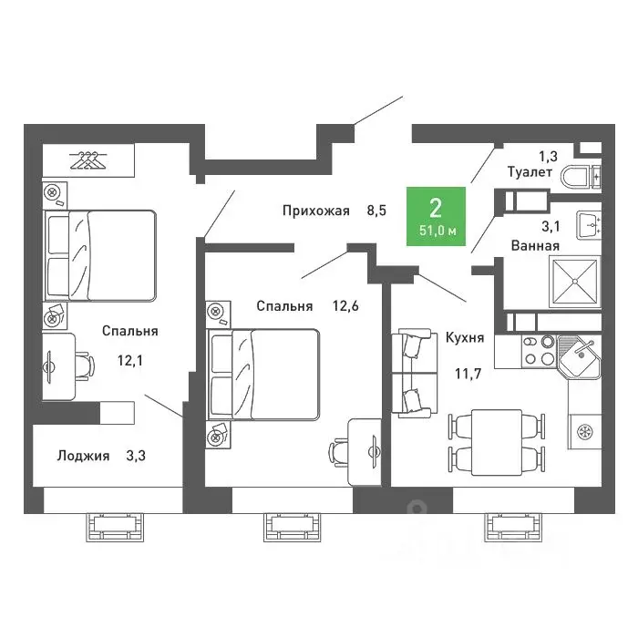 2-к кв. Воронежская область, Воронеж Ключи мкр, Ключи-клаб жилой ... - Фото 1