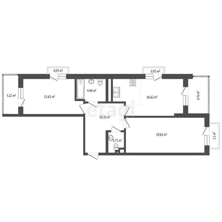 2-комнатная квартира: Мирное, улица Славы, 51к3 (71.48 м) - Фото 1