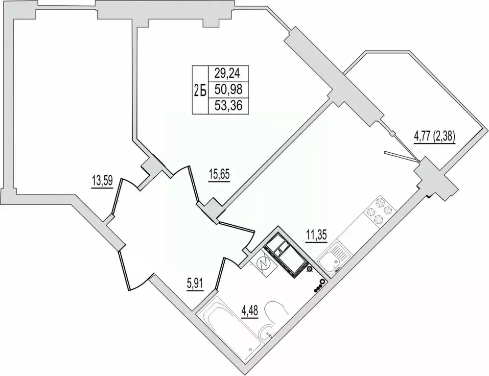 2-к кв. Псковская область, Псков Линейная ул., 87 (53.36 м) - Фото 1