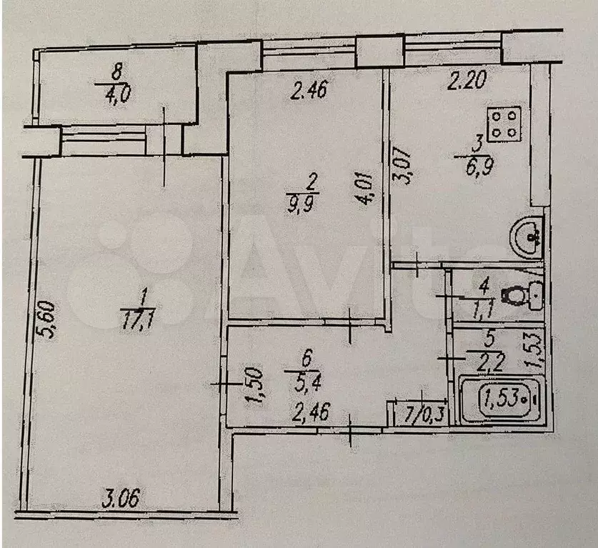 2-к. квартира, 44,6 м, 1/9 эт. - Фото 0