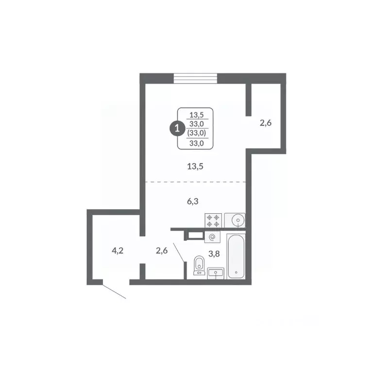 Студия Кировская область, Киров ул. Потребкооперации, 34 (33.0 м) - Фото 1