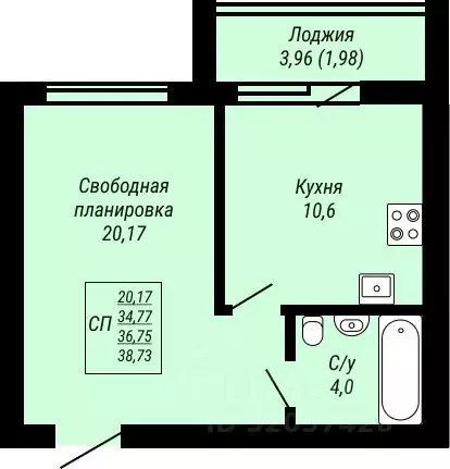 1-к кв. Ивановская область, Иваново Юбилейный жилой комплекс (38.73 м) - Фото 0