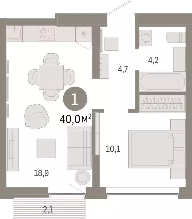 1-комнатная квартира: Екатеринбург, улица Гастелло, 19А (39.98 м) - Фото 1