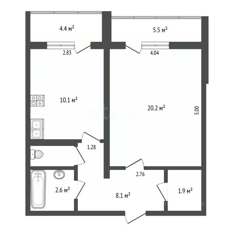 1-к кв. Татарстан, Альметьевск ул. Ленина, 123 (49.8 м) - Фото 2