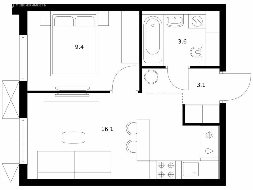 1-комнатная квартира: Мытищи, жилой комплекс Яуза Парк (32.2 м) - Фото 1