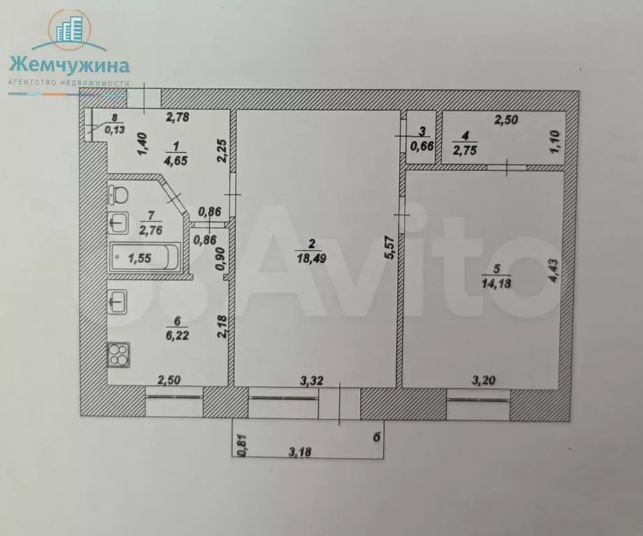 2-к. квартира, 50,6 м, 2/5 эт. - Фото 0