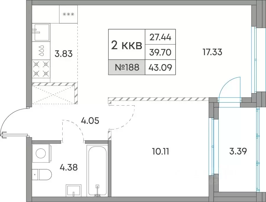 2-к кв. Карелия, Петрозаводск Александровский Завод тер.,  (43.09 м) - Фото 1