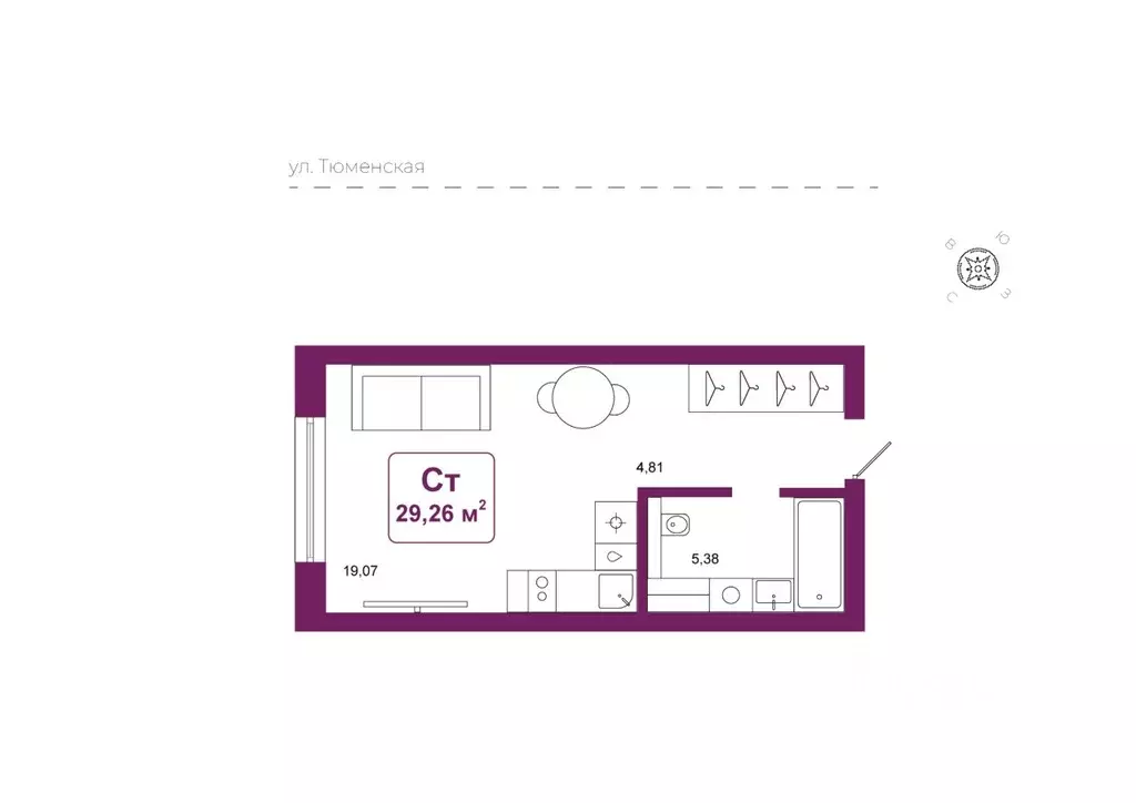 Студия Тюменская область, Тюменский район, д. Дударева Родина-2 жилой ... - Фото 1
