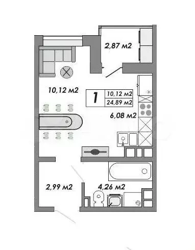 Квартира-студия, 25 м, 11/17 эт. - Фото 0