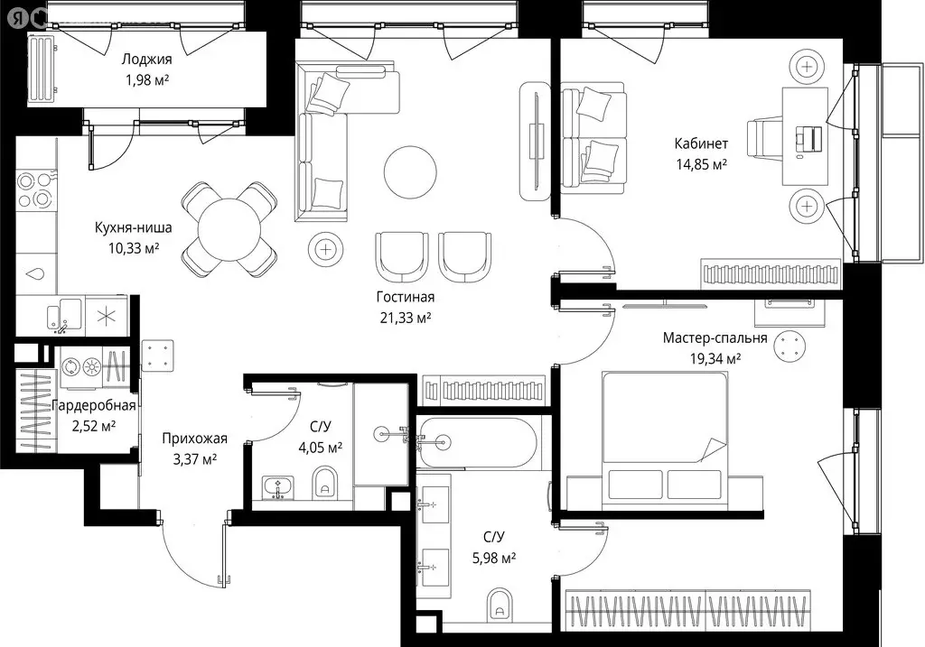 2-комнатная квартира: деревня Ликино, ЖК Мыс, к1 (83.75 м) - Фото 2