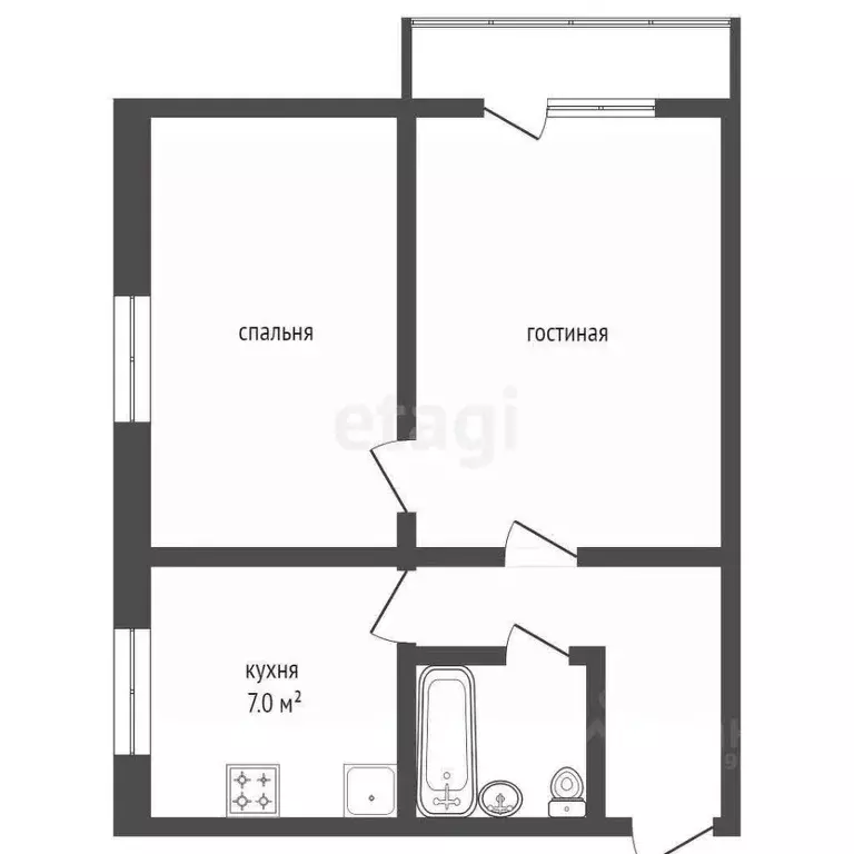 2-к кв. Челябинская область, Челябинск ул. Чайковского, 10 (42.3 м) - Фото 1