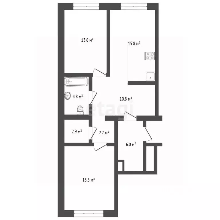 2-к кв. Тюменская область, Тюмень ул. Республики, 204к12 (66.0 м) - Фото 2