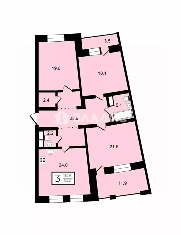 3-к кв. Санкт-Петербург Комендантская пл., 8 (117.0 м) - Фото 1