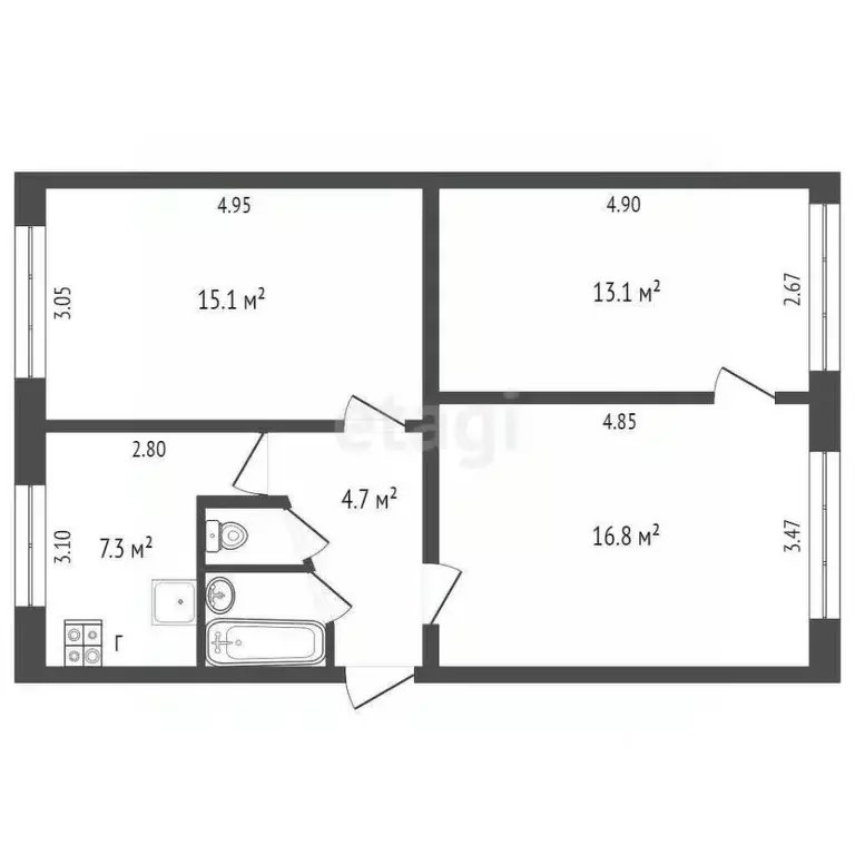 3-к кв. Вологодская область, Вологда Ново-Архангельское ш., 21 (59.8 ... - Фото 2