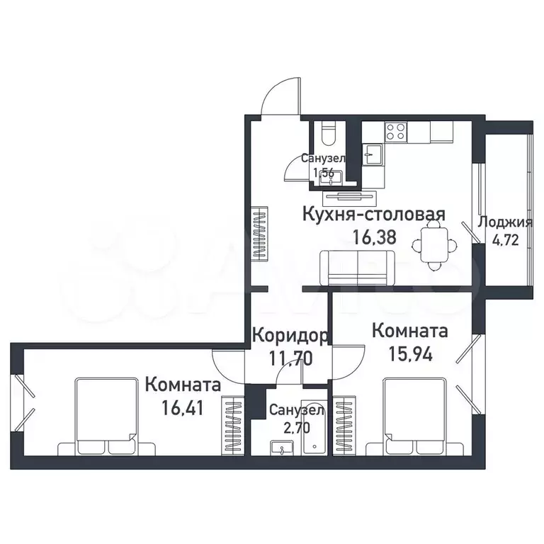 2-к. квартира, 64,5 м, 2/10 эт. - Фото 0