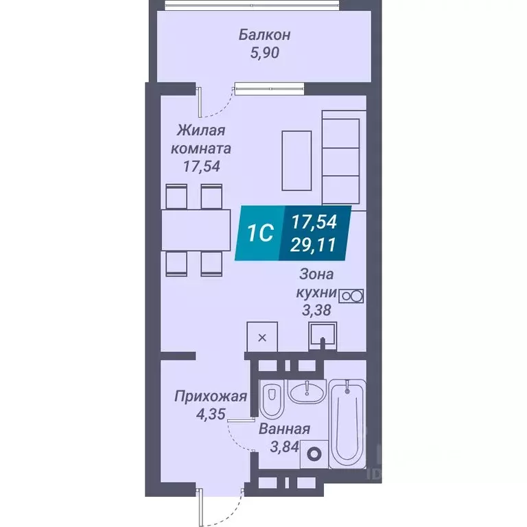 Студия Новосибирская область, Новосибирск ул. Королева, 19 (35.01 м) - Фото 0