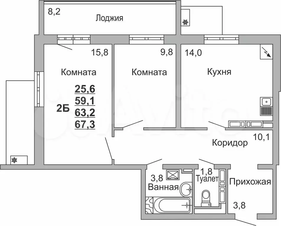 2-к. квартира, 62,9 м, 1/18 эт. - Фото 1