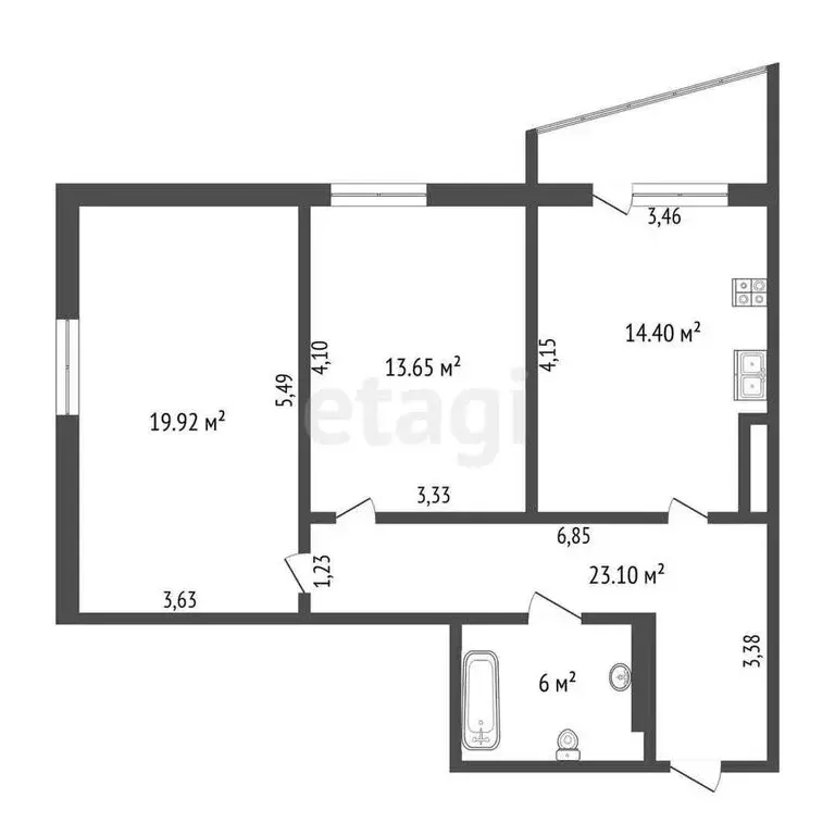 2-комнатная квартира: Тюмень, Заречный проезд, 39к2 (63.3 м) - Фото 1