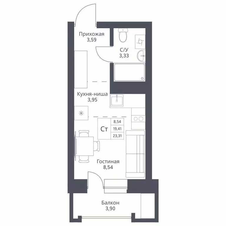 Квартира-студия: Новосибирск, Заельцовский район (23.31 м) - Фото 0