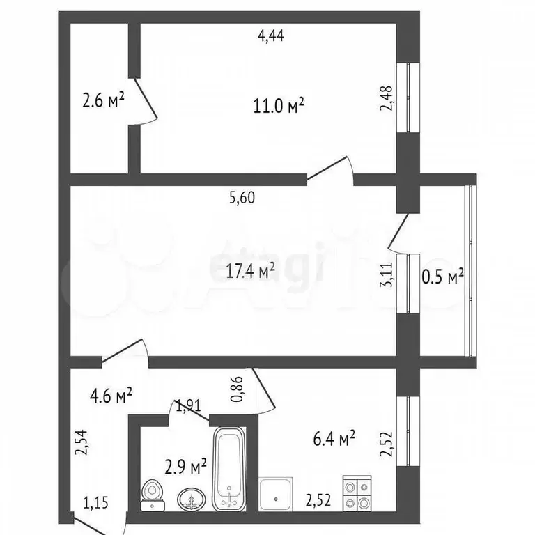 2-к. квартира, 45,4 м, 5/5 эт. - Фото 1