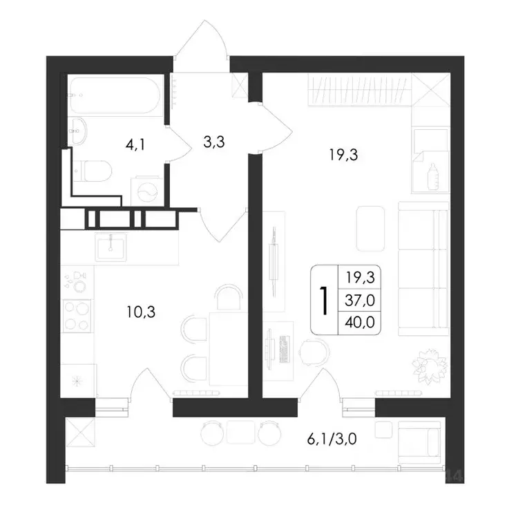 1-к кв. Воронежская область, Воронеж ул. Шишкова, 140Б/22 (40.0 м) - Фото 0