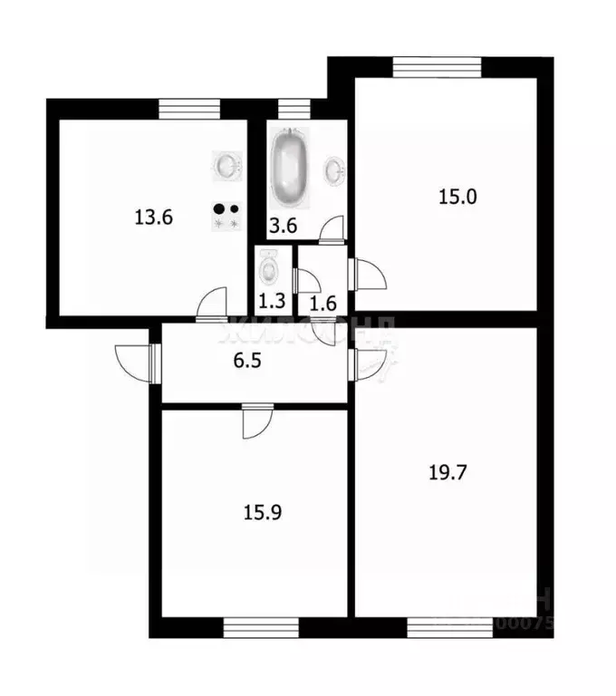 3-к кв. Новосибирская область, Новосибирск ул. Крылова, 3 (77.2 м) - Фото 0