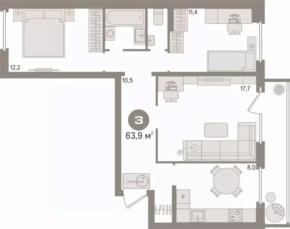 3-к кв. Свердловская область, Екатеринбург ул. Техническая, 152 (63.9 ... - Фото 1