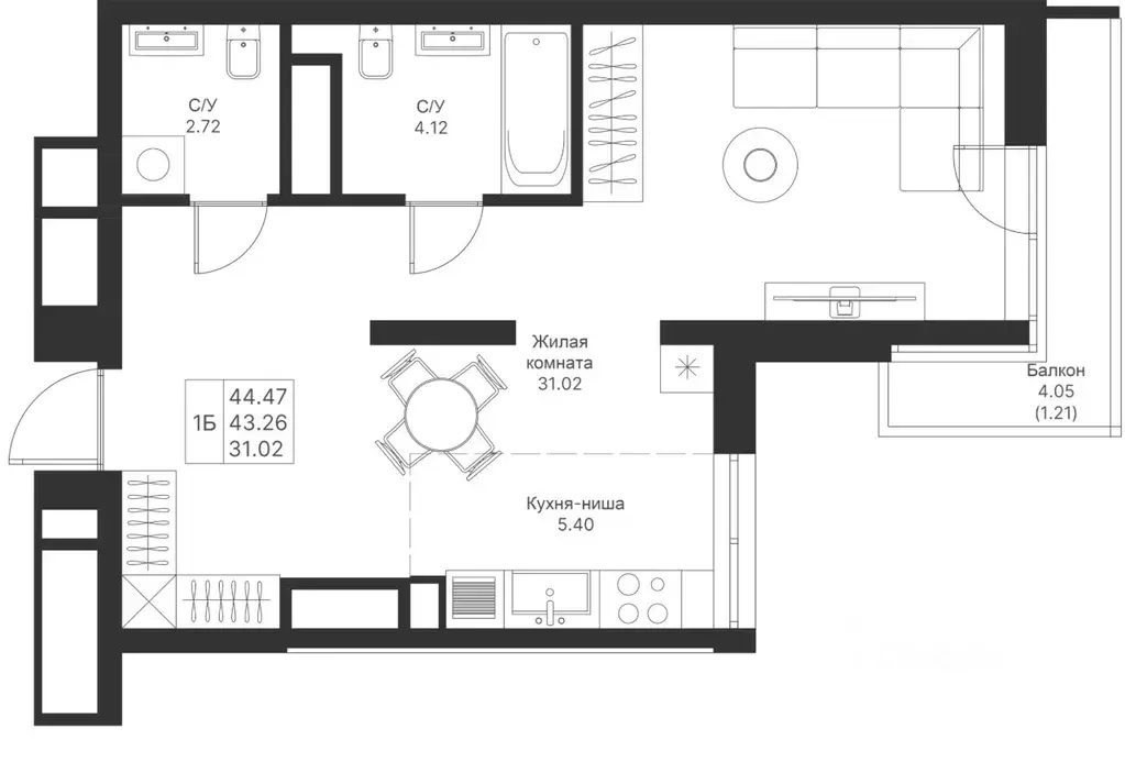 1-к кв. Татарстан, Казань Мой Ритм жилой комплекс, ПК14 (44.47 м) - Фото 1