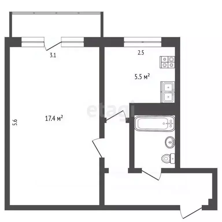 1-к кв. Орловская область, Орел ул. Игнатова, 33 (31.8 м) - Фото 2