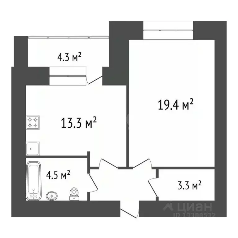 1-к кв. Красноярский край, Красноярск ул. Авиаторов, 21 (45.0 м) - Фото 2