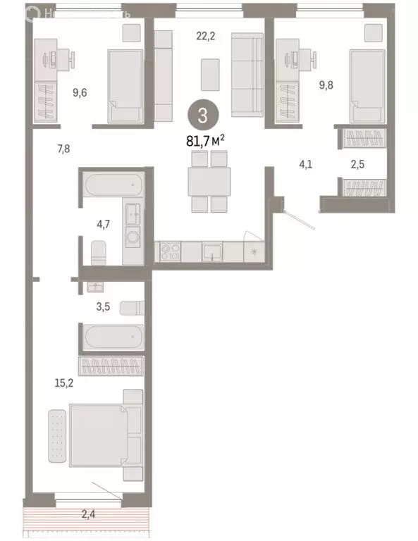 3-комнатная квартира: Новосибирск, Большевистская улица, с49 (81.73 м) - Фото 1