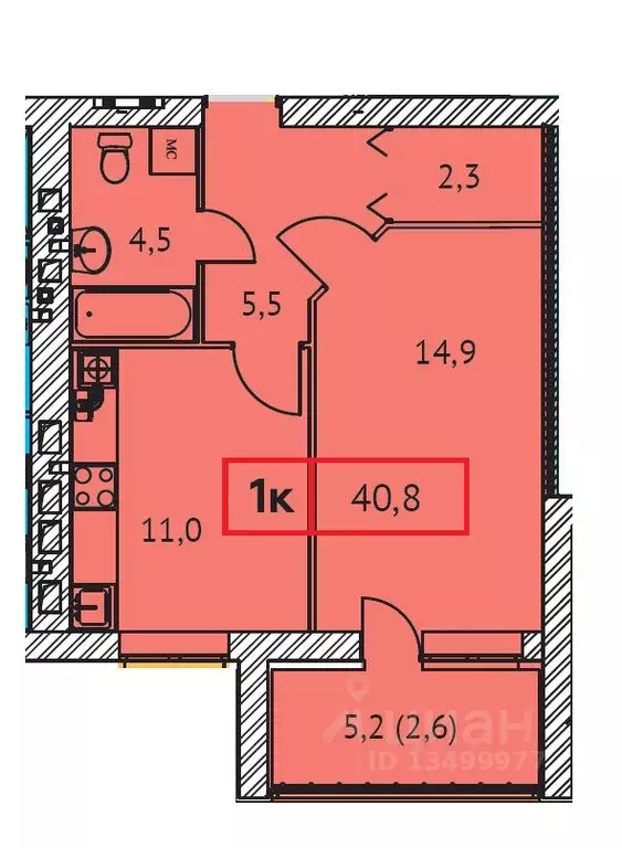 1-к кв. Ивановская область, Иваново ул. 3-я Южная, 23 (40.8 м) - Фото 0