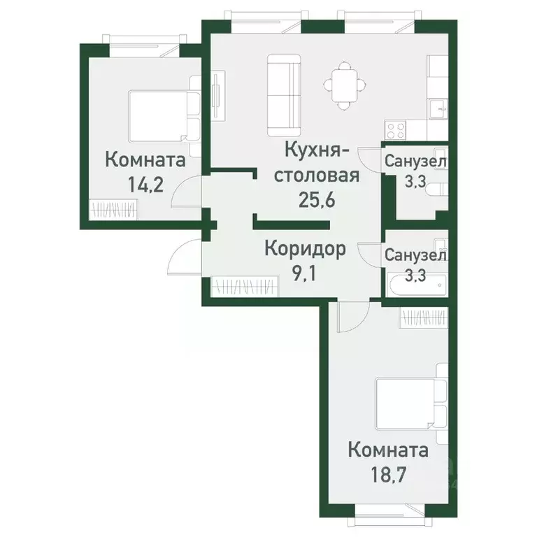 2-к кв. Челябинская область, Челябинский городской округ, пос. ... - Фото 0