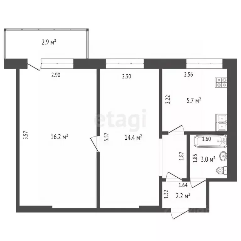 2-к кв. Самарская область, Самара ул. Гагарина, 68 (41.5 м) - Фото 1