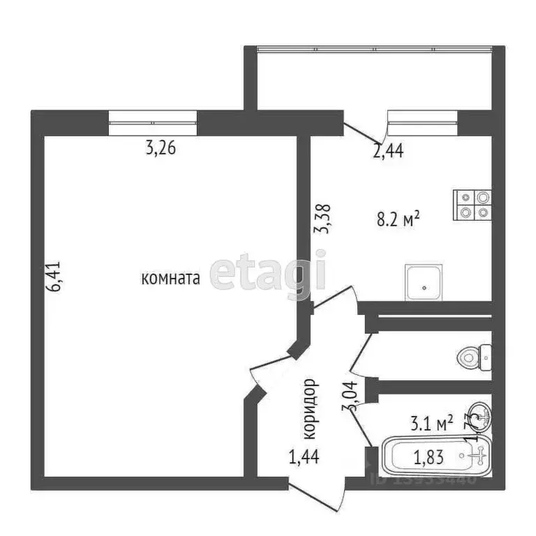 1-к кв. Тюменская область, Тюмень ул. Домостроителей, 14к1 (35.6 м) - Фото 1