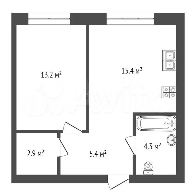 1-к. квартира, 41,6 м, 4/8 эт. - Фото 0