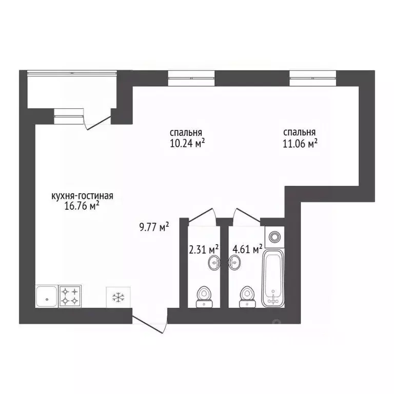 2-к кв. Амурская область, Благовещенск Краснофлотская ул., 180 (55.0 ... - Фото 2