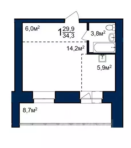 Студия Амурская область, Благовещенск 224-й кв-л,  (34.3 м) - Фото 0