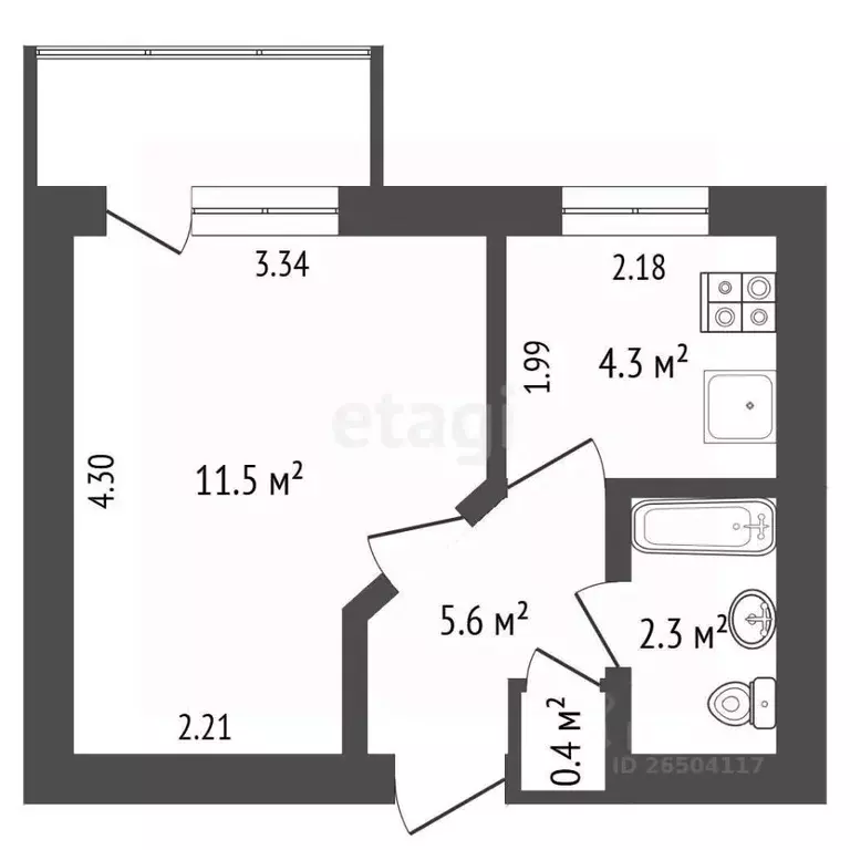 1-к кв. Севастополь ул. Маршала Геловани, 20 (22.2 м) - Фото 2