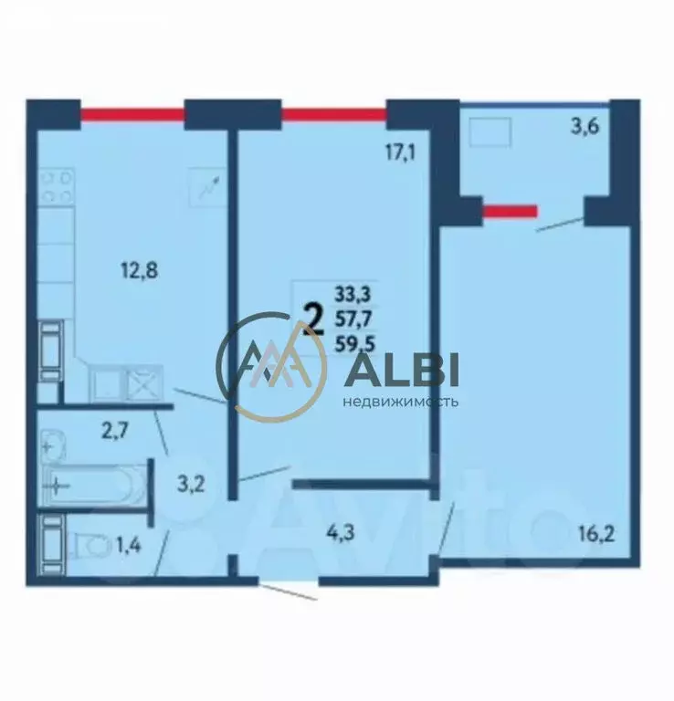 2-комнатная квартира: Уфа, улица Мечтателей, 13 (57.6 м) - Фото 0