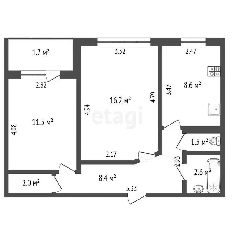 2-комнатная квартира: Стерлитамак, улица Артёма, 43 (50.6 м) - Фото 1