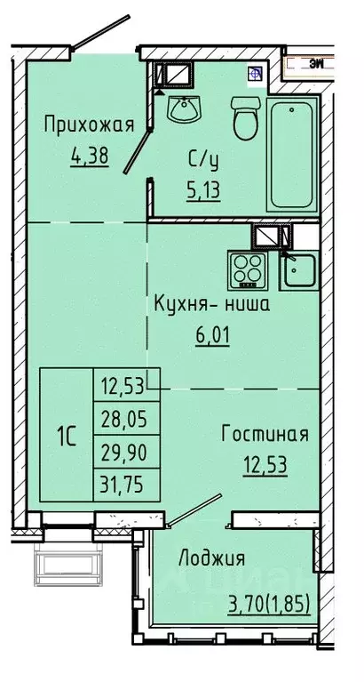 Студия Ростовская область, Ростов-на-Дону ул. Текучева, 370/3 (29.9 м) - Фото 0