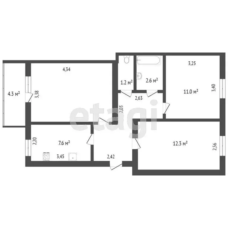 3-комнатная квартира: Ишим, улица Карла Маркса, 60Б (62.5 м) - Фото 1