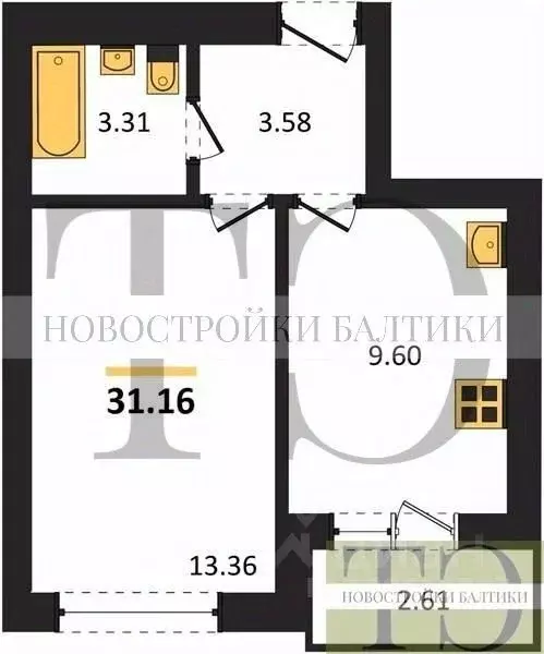 1-к кв. Калининградская область, Калининград ул. Героя России ... - Фото 0
