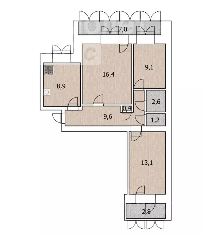 3-к кв. Башкортостан, Уфа ул. Гафури, 105 (66.5 м) - Фото 1