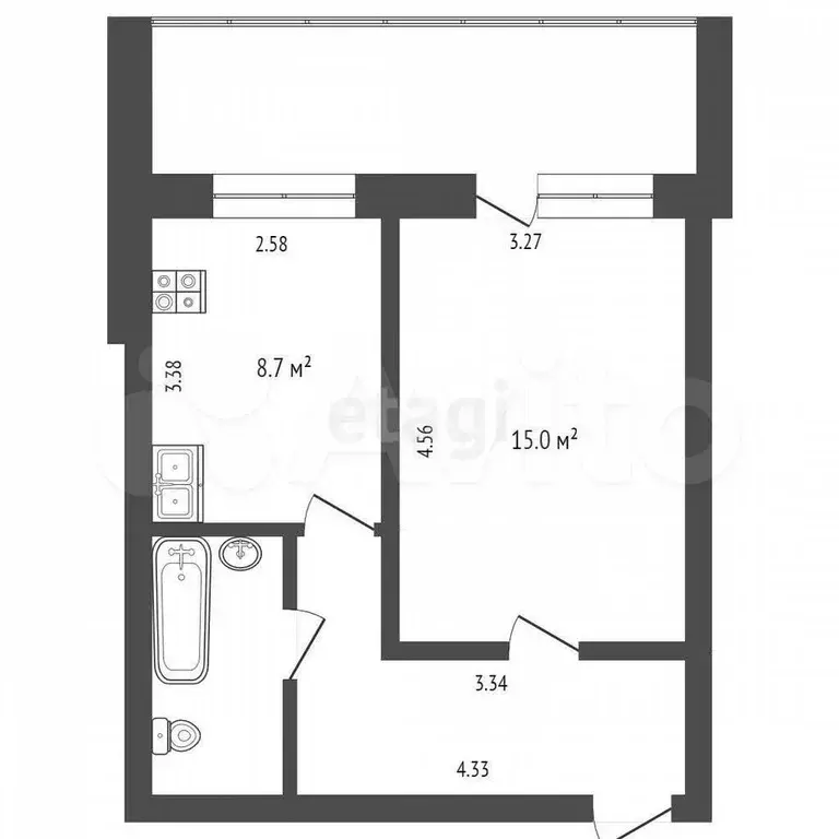 1-к. квартира, 35,4 м, 9/9 эт. - Фото 0
