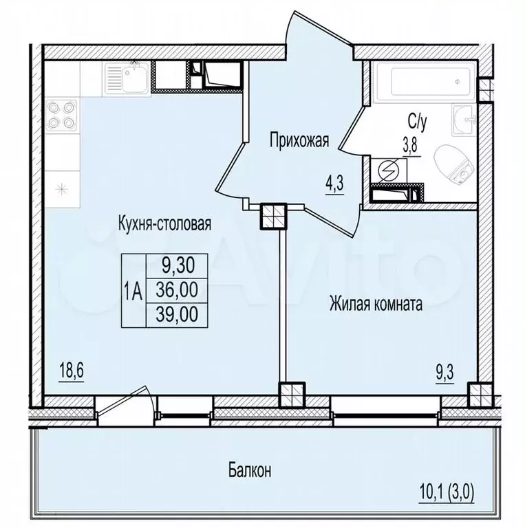 1-к. квартира, 39м, 2/7эт. - Фото 0