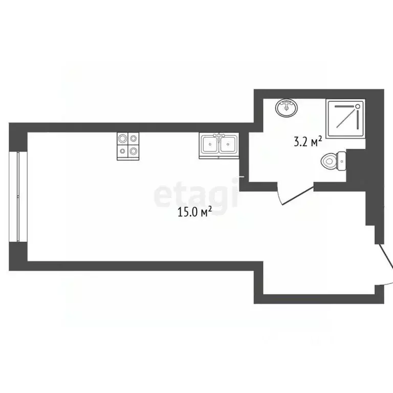 Студия Москва 2-я Тверская-Ямская ул., 18 (18.5 м) - Фото 1