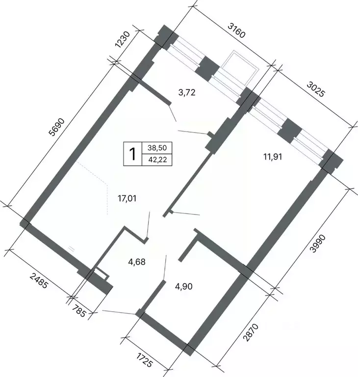 1-к кв. Свердловская область, Екатеринбург ул. Мира, 47/6 (42.22 м) - Фото 1